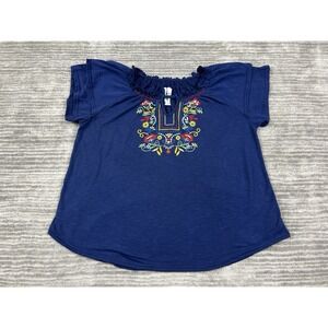 New York Laundry Top Womens Large Blue Off Shoulder Embroidered Ruffle Casual